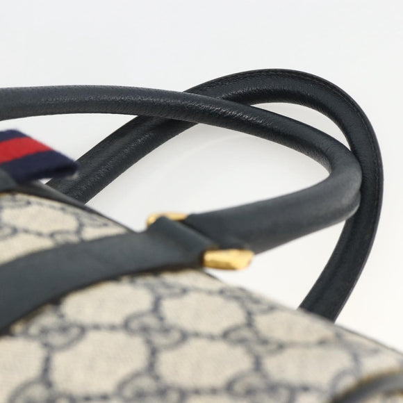 GUCCI GG Supreme Sherry Line Boston Bag PVC Navy Gold Red 40 02 006 Auth BAZ857
