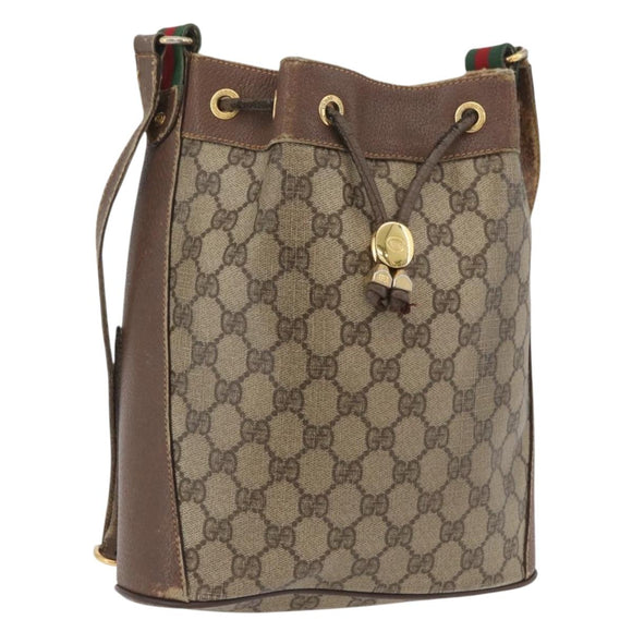 GUCCI GG Supreme Web Sherry Line Bag PVC Beige Gold 164 02 034 Auth BAZ858