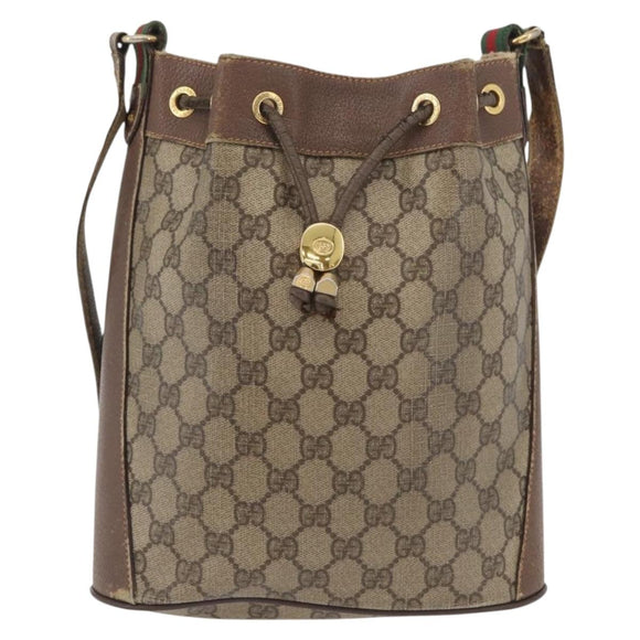 GUCCI GG Supreme Web Sherry Line Bag PVC Beige Gold 164 02 034 Auth BAZ858