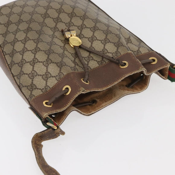 GUCCI GG Supreme Web Sherry Line Bag PVC Beige Gold 164 02 034 Auth BAZ858