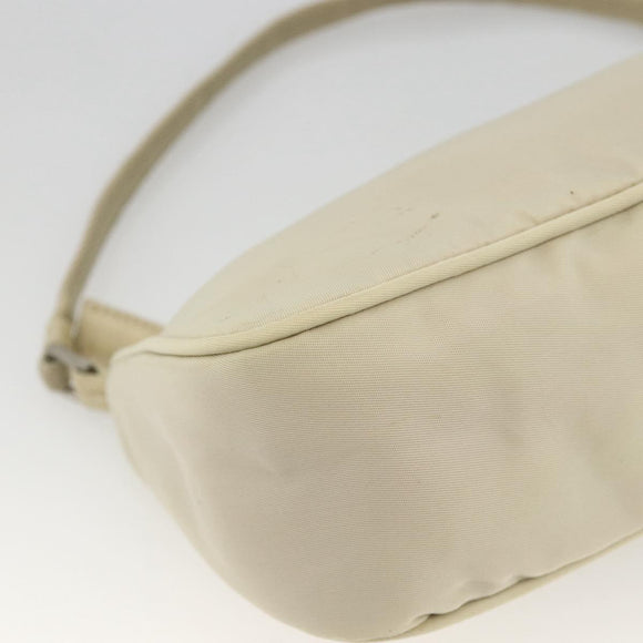 PRADA Accessory Pouch Nylon Beige Silver Auth BAZ860A