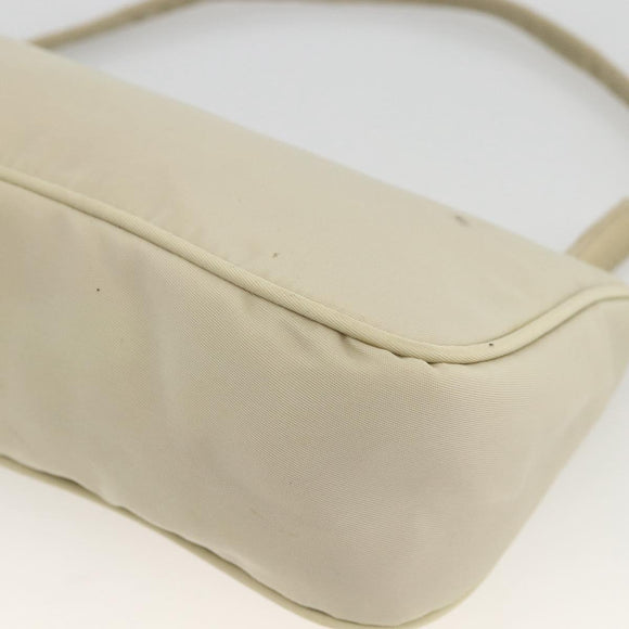 PRADA Accessory Pouch Nylon Beige Silver Auth BAZ860A