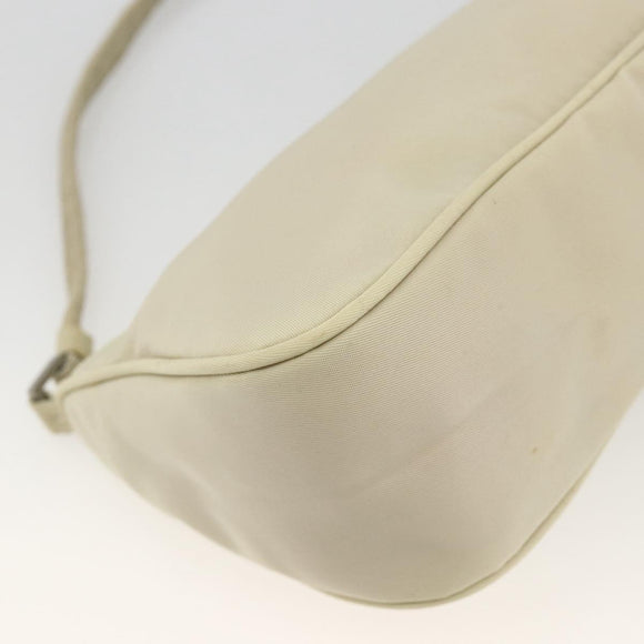 PRADA Accessory Pouch Nylon Beige Silver Auth BAZ860A