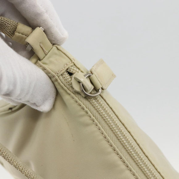 PRADA Accessory Pouch Nylon Beige Silver Auth BAZ860A