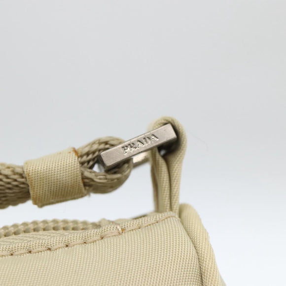 PRADA Accessory Pouch Nylon Beige Silver Auth BAZ860A