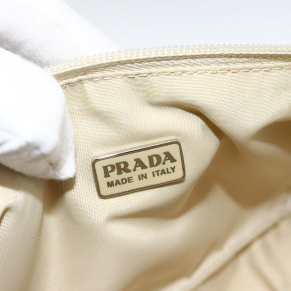 PRADA Accessory Pouch Nylon Beige Silver Auth BAZ860A