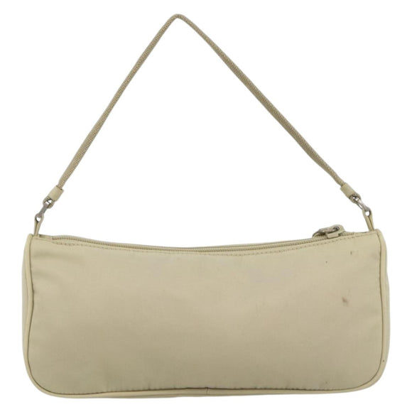 PRADA Accessory Pouch Nylon Beige Silver Auth BAZ860A