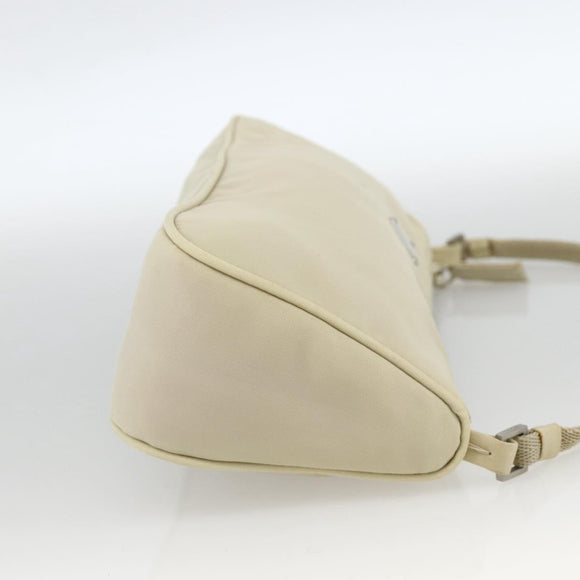 PRADA Accessory Pouch Nylon Beige Silver Auth BAZ860A
