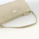 PRADA Accessory Pouch Nylon Beige Silver Auth BAZ860A-7