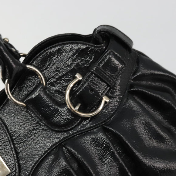 Salvatore Ferragamo Gancini Hand Bag Leather Black Gold Auth BAZ862A
