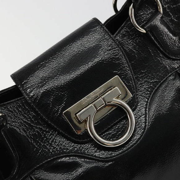 Salvatore Ferragamo Gancini Hand Bag Leather Black Gold Auth BAZ862A