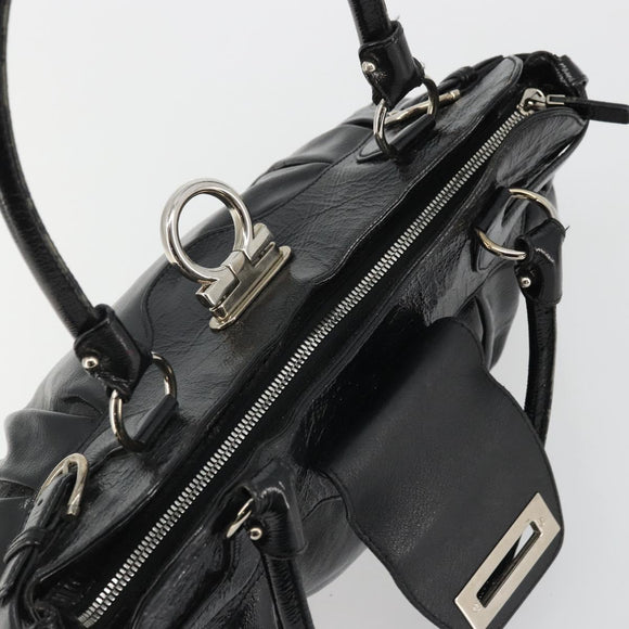 Salvatore Ferragamo Gancini Hand Bag Leather Black Gold Auth BAZ862A