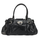 Salvatore Ferragamo Gancini Hand Bag Leather Black Gold Auth BAZ862A-13
