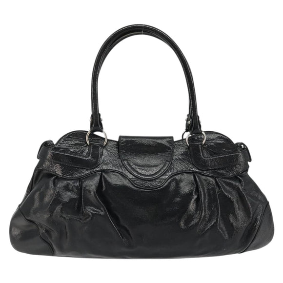 Salvatore Ferragamo Gancini Hand Bag Leather Black Gold Auth BAZ862A