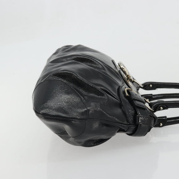 Salvatore Ferragamo Gancini Hand Bag Leather Black Gold Auth BAZ862A