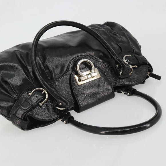 Salvatore Ferragamo Gancini Hand Bag Leather Black Gold Auth BAZ862A