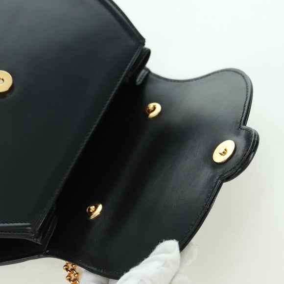 TIFFANY&Co. Chain Shoulder Bag Leather 2way Black Gold Auth BAZ864V