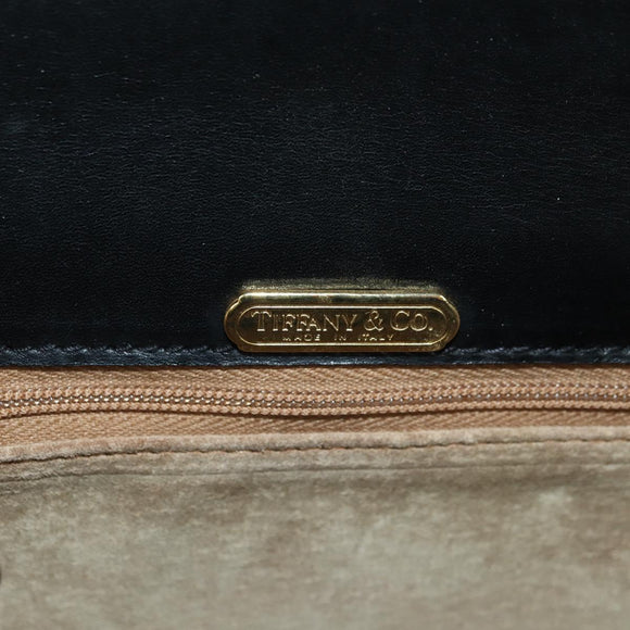 TIFFANY&Co. Chain Shoulder Bag Leather 2way Black Gold Auth BAZ864V
