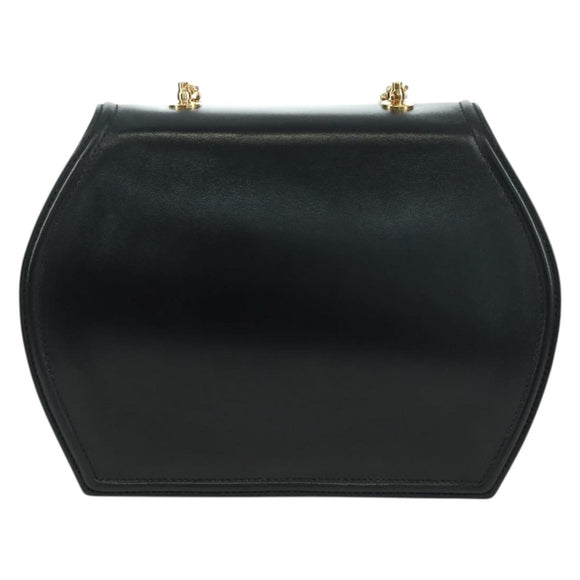 TIFFANY&Co. Chain Shoulder Bag Leather 2way Black Gold Auth BAZ864V