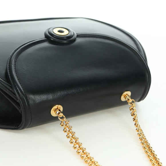 TIFFANY&Co. Chain Shoulder Bag Leather 2way Black Gold Auth BAZ864V