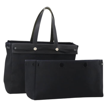 HERMES Herbag Cabass GM Tote Bag Canvas 2way Black Silver Auth BAZ865A