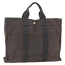 HERMES Her Line MM Hand Bag Canvas Gray Silver Auth BAZ866-1