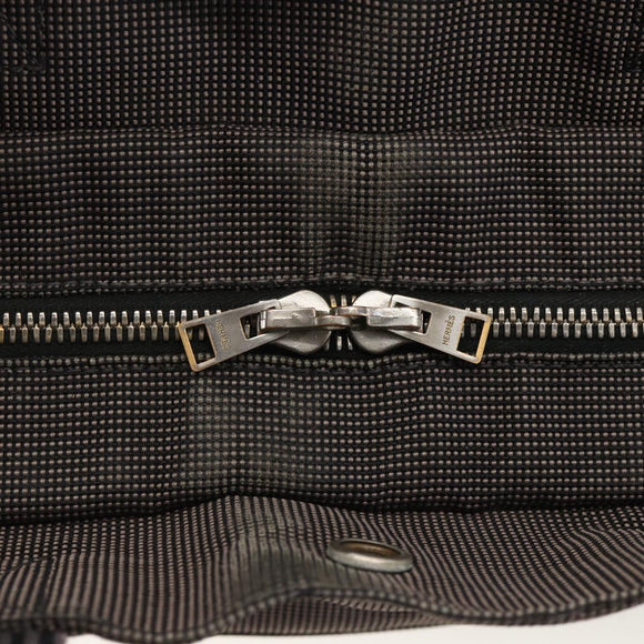 HERMES Her Line MM Hand Bag Canvas Gray Silver Auth BAZ866