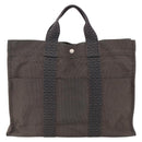 HERMES Her Line MM Hand Bag Canvas Gray Silver Auth BAZ866-2