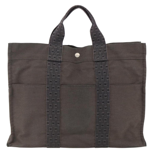 HERMES Her Line MM Hand Bag Canvas Gray Silver Auth BAZ866