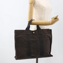 HERMES Her Line MM Hand Bag Canvas Gray Silver Auth BAZ866-20