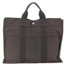 HERMES Her Line MM Hand Bag Canvas Gray Silver Auth BAZ866-3