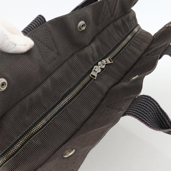 HERMES Her Line MM Hand Bag Canvas Gray Silver Auth BAZ866