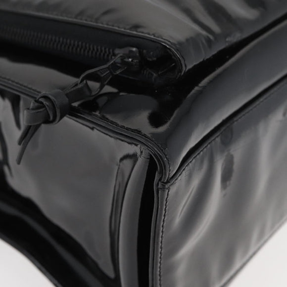 CHANEL COCO Mark Tragetasche Lackleder Schwarz Gold CC Auth BAZ868