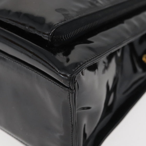 CHANEL COCO Mark Tragetasche Lackleder Schwarz Gold CC Auth BAZ868