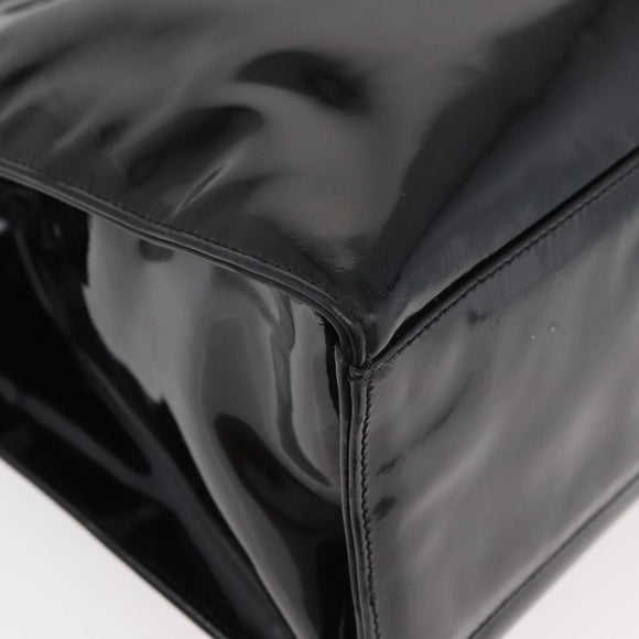 CHANEL COCO Mark Tragetasche Lackleder Schwarz Gold CC Auth BAZ868