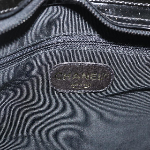 CHANEL COCO Mark Tragetasche Lackleder Schwarz Gold CC Auth BAZ868