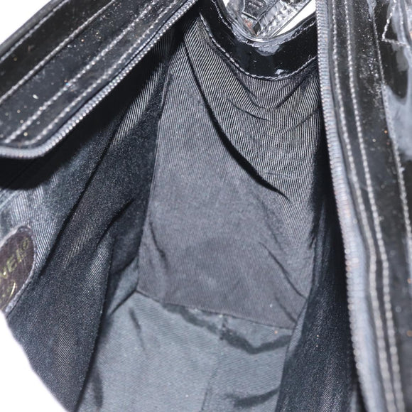 CHANEL COCO Mark Tragetasche Lackleder Schwarz Gold CC Auth BAZ868