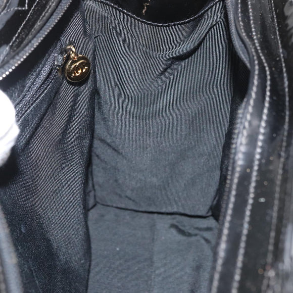 CHANEL COCO Mark Tragetasche Lackleder Schwarz Gold CC Auth BAZ868