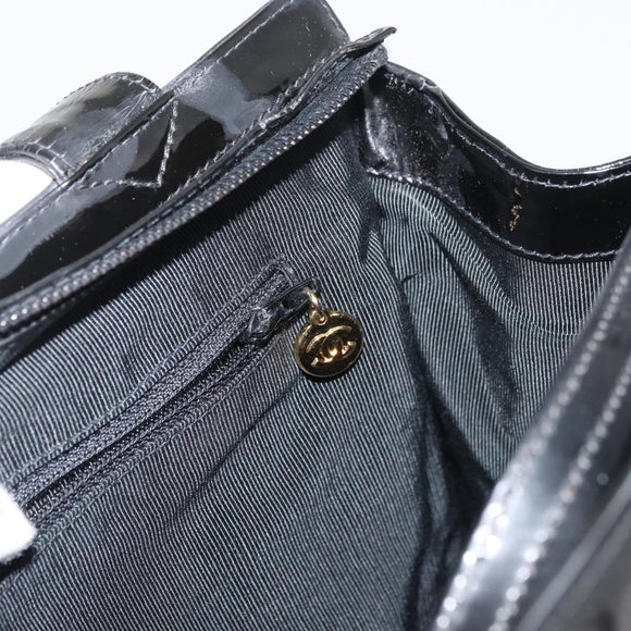 CHANEL COCO Mark Tragetasche Lackleder Schwarz Gold CC Auth BAZ868