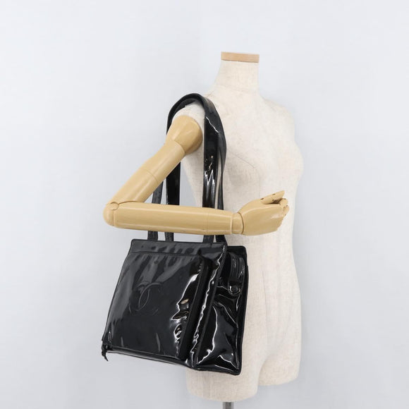 CHANEL COCO Mark Tragetasche Lackleder Schwarz Gold CC Auth BAZ868