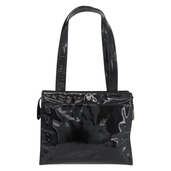 CHANEL COCO Mark Tragetasche Lackleder Schwarz Gold CC Auth BAZ868