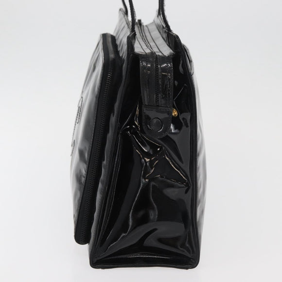 CHANEL COCO Mark Tragetasche Lackleder Schwarz Gold CC Auth BAZ868
