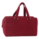 CHANEL Choco Bar Hand Bag Cotton Bordeaux Gold CC Auth BAZ870-1