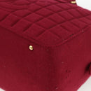 CHANEL Choco Bar Hand Bag Cotton Bordeaux Gold CC Auth BAZ870-15