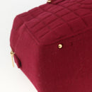 CHANEL Choco Bar Hand Bag Cotton Bordeaux Gold CC Auth BAZ870-16