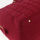 CHANEL Choco Bar Hand Bag Cotton Bordeaux Gold CC Auth BAZ870-8