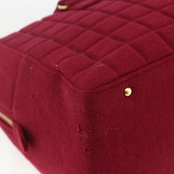 CHANEL Choco Bar Hand Bag Cotton Bordeaux Gold CC Auth BAZ870