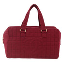 CHANEL Choco Bar Hand Bag Cotton Bordeaux Gold CC Auth BAZ870-13