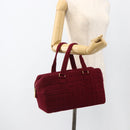 CHANEL Choco Bar Hand Bag Cotton Bordeaux Gold CC Auth BAZ870-24