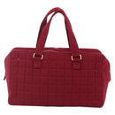 CHANEL Choco Bar Hand Bag Cotton Bordeaux Gold CC Auth BAZ870-2